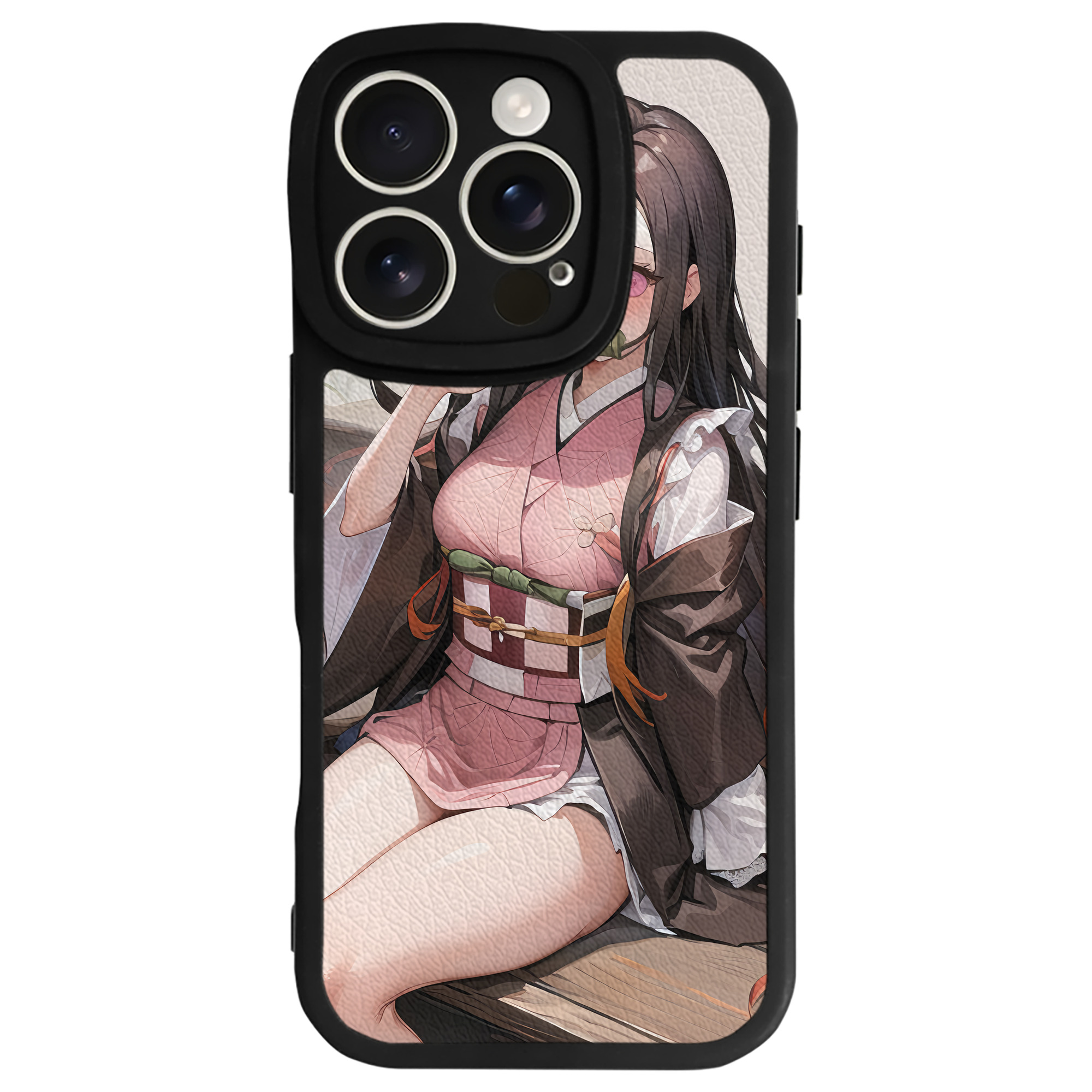 （画像用） 鬼滅の刃（きめつのやいば）竈門 禰󠄀豆子／かまど ねずこ Kamado Nezuko 【iPhone 16シリーズ対応】シリコンスマホケース（レザー調） 材質：シリコン